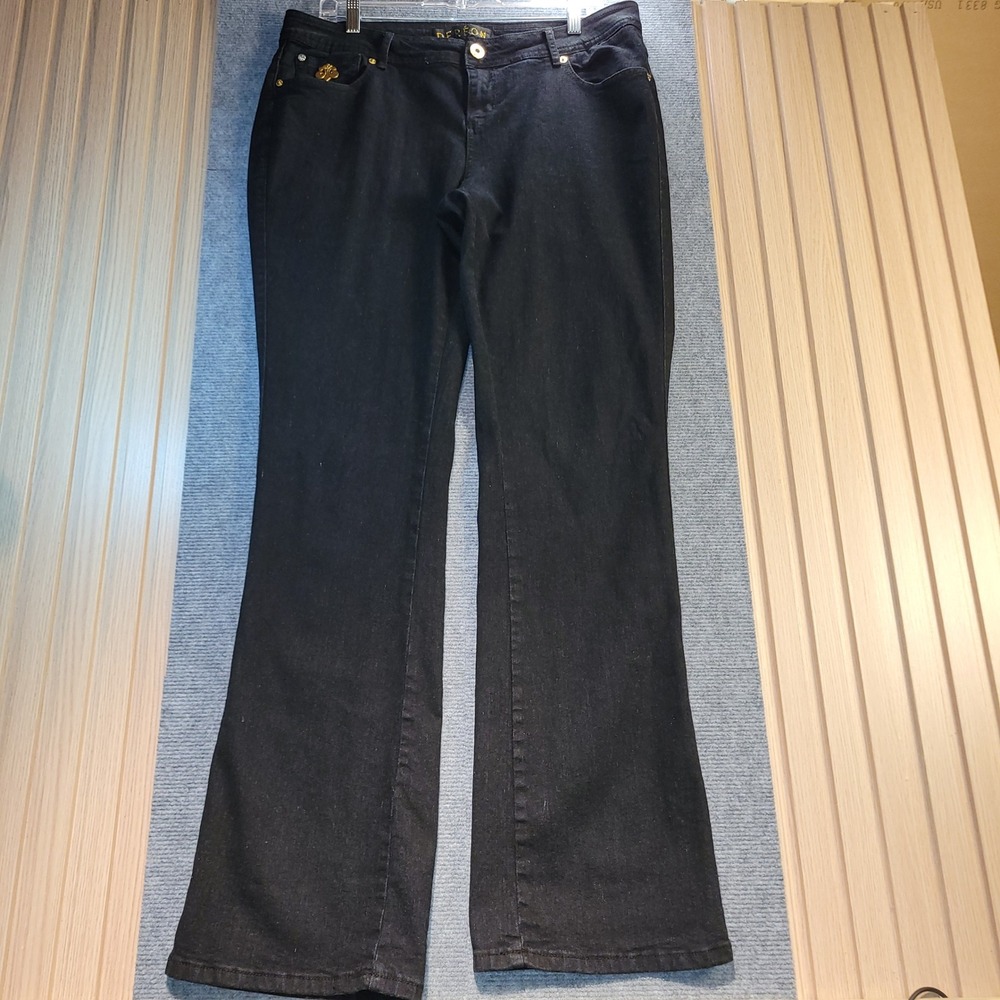 Dereon Bootcut Jeans Women 16W Black Good Rhinestone Embellished Y2K Glam